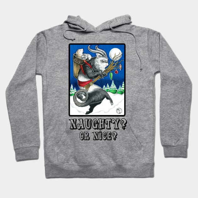 Ferret Krampus - Naughty or Nice? - Black Outlined Version Hoodie by Nat Ewert Art